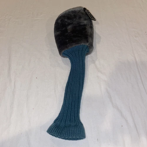 Vintage Golf Club Driver Head Cover #1 Blue Fuzzy Wool Knitted