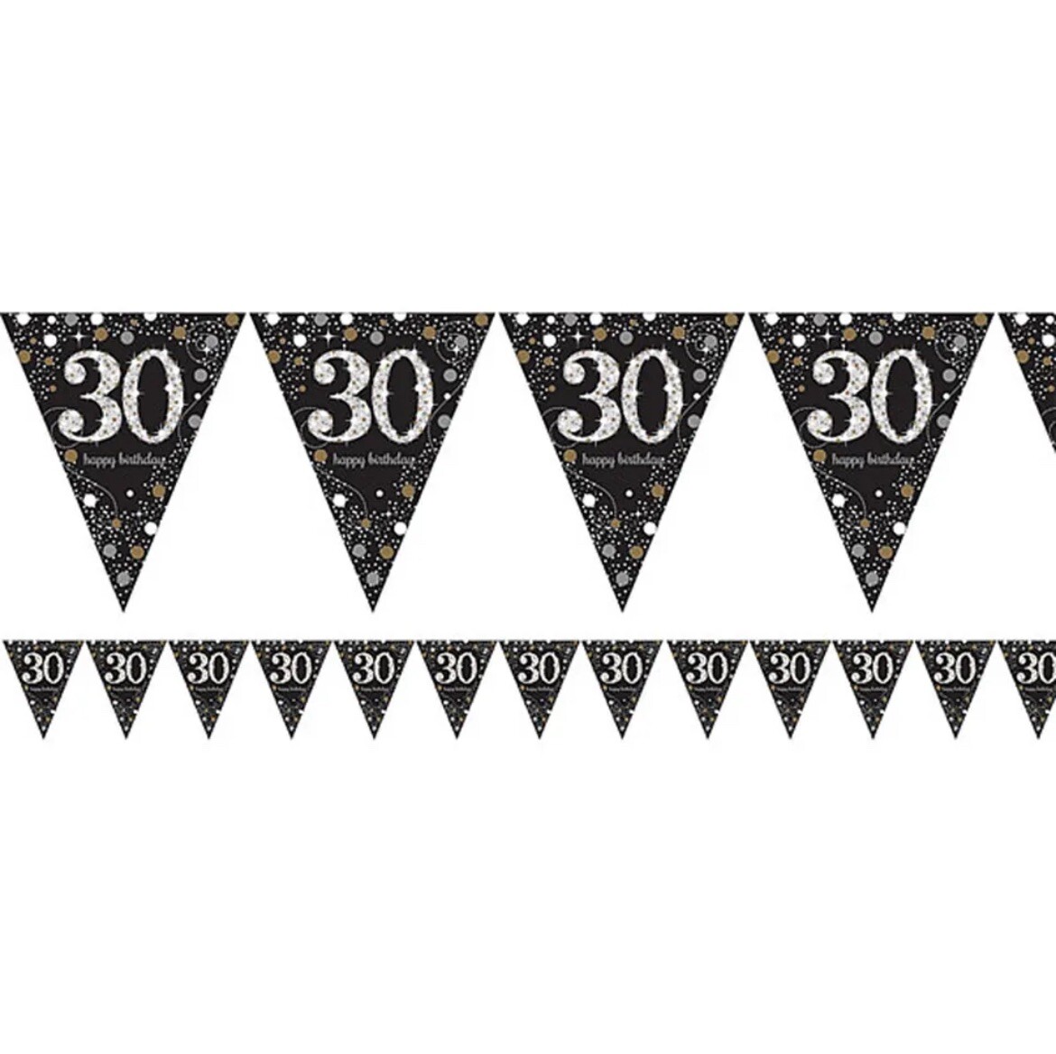30th Birthday Party Banner Black Silver Gold Party Decorations Age 30 Bunting