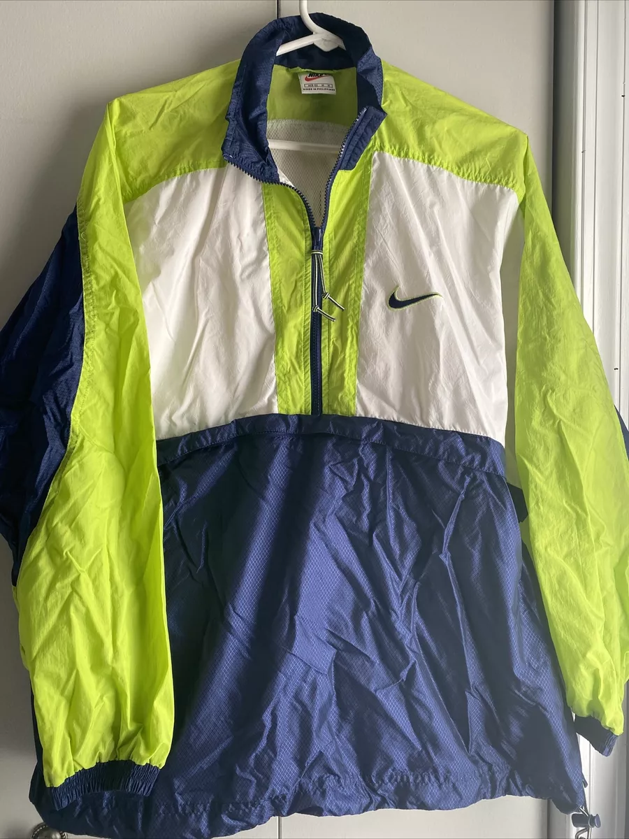 Nike Windbreaker Pullover Jacket Womens Medium (8-10) Neon Green Blue eBay