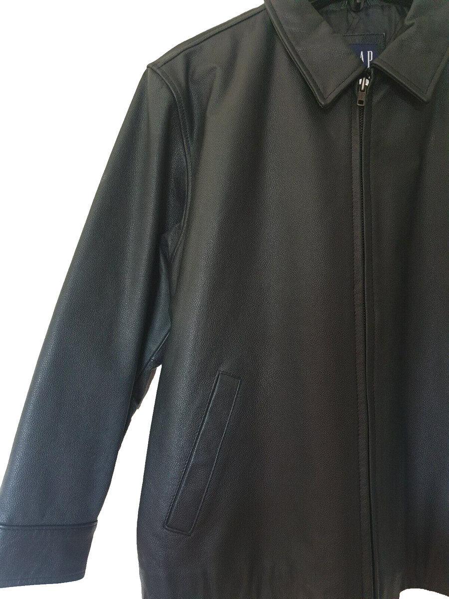 VTG GAP JUNIORS Jacket Genuine LEATHER Lined Coat LARGE Full Zip