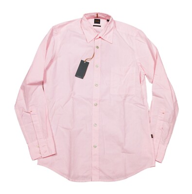 Boss Hugo Boss Men's Pink Relegant Solid Regular Fit Button Down Shirt