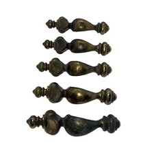 Lot of 5 Vtg Antique Style Cabinet Door Handle Pull Brass Finish Gold 5" READ
