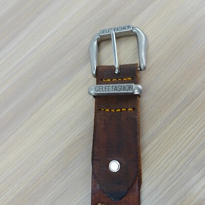 VINTAGE GELEE FASHION Belt 34‎ Brown Real Leather Big Buckle Full Grain USA RARE s-l1200.jpg main image 4