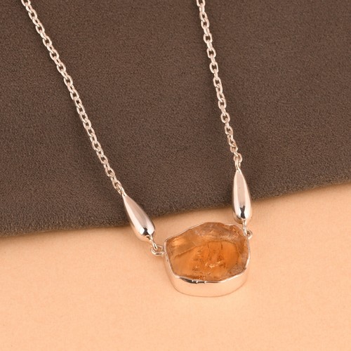 Natural Raw Citrine Pendent 925 Sterling Silver Necklace Healing Crystal Jewelry - Picture 5 of 7