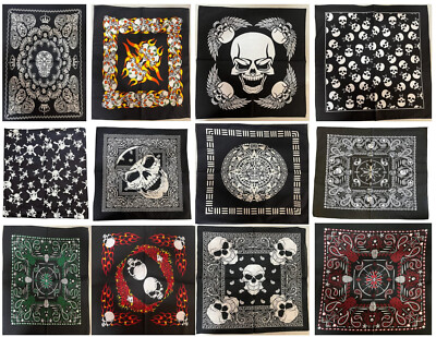 SKULL Design FLAMES BANDANA Head Wrap Neck Scarf Face Mask Halloween Biker
