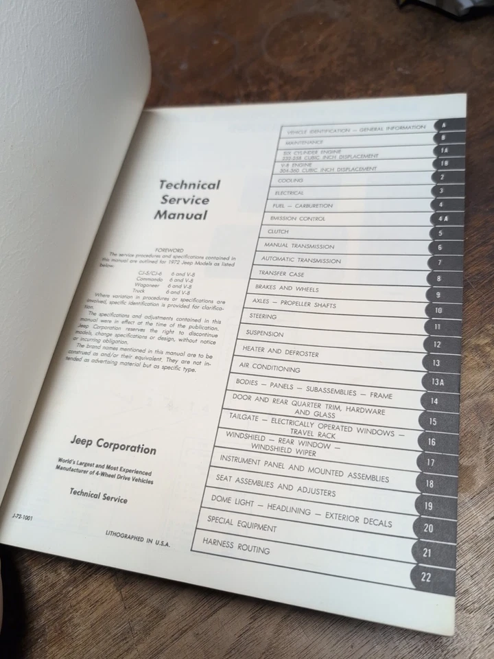 1972 Jeep ORIGINAL OEM Caminhão CJ5 CJ6 Commando Wagoneer Manual de Serviço de Livraria - Imagem 3 de 3