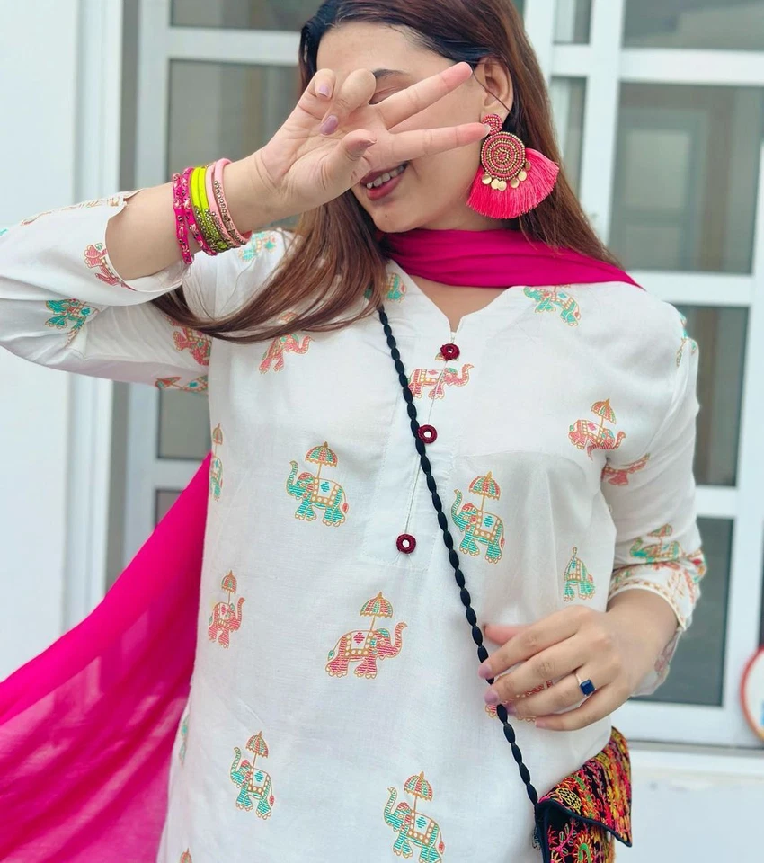 Traje de fiesta indio Salwar Kameez mujer pantalón Kurta con Dupatta Kurti Foto 3 de 4