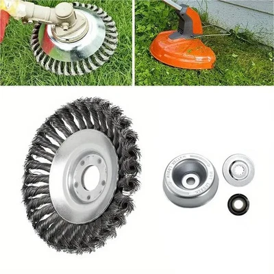 8" Steel Wire Wheel Brush Grass Cutter Weed Eater Trimmer Head Garden Cleaning - Image 1 of 4