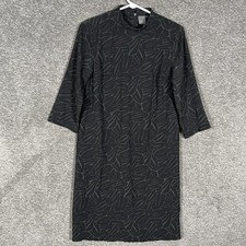 ICHI Enova 5DR Dress Womens Small Black Floral Mock Neck 3/4 Sleeve Midi Shift