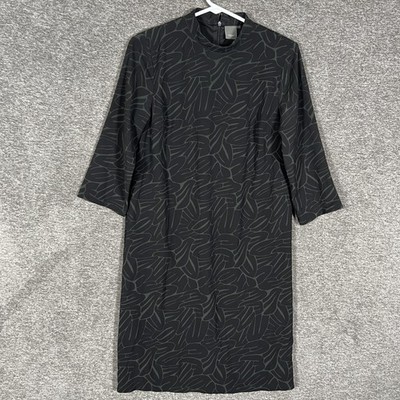 ICHI Enova 5DR Dress Womens Small Black Floral Mock Neck 3/4 Sleeve Midi Shift