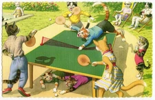 Mainzer - Eugen Hartung Cats Postcard 4716 - Table Tennis Match - Spain Printing