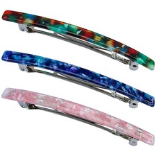 HYFEEL Long French Hair Barrettes 4 Inch Large Pack of 3 , Blue Green Pink