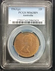 1963 (p) Australia 1d One Penny Uncirculated Coin PCGS Graded MS63BN