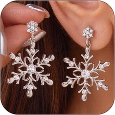 Snowflake Earring Snowflake Drop Earrings for Women Silver Rhinestone Snowflake 