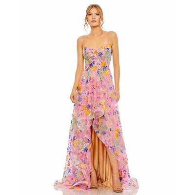 Nwt Mac Duggal 2 Pink 68516 Blumen-Pailletten Spitze Hoch Niedrig Formale Kleid