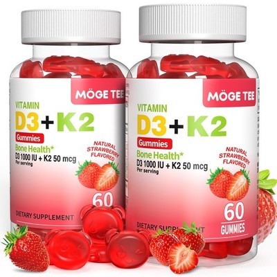 2x Vitamin D3 with K2 D3 1000IU & K2 50mcg High Strength 120 Gummies Bone Health