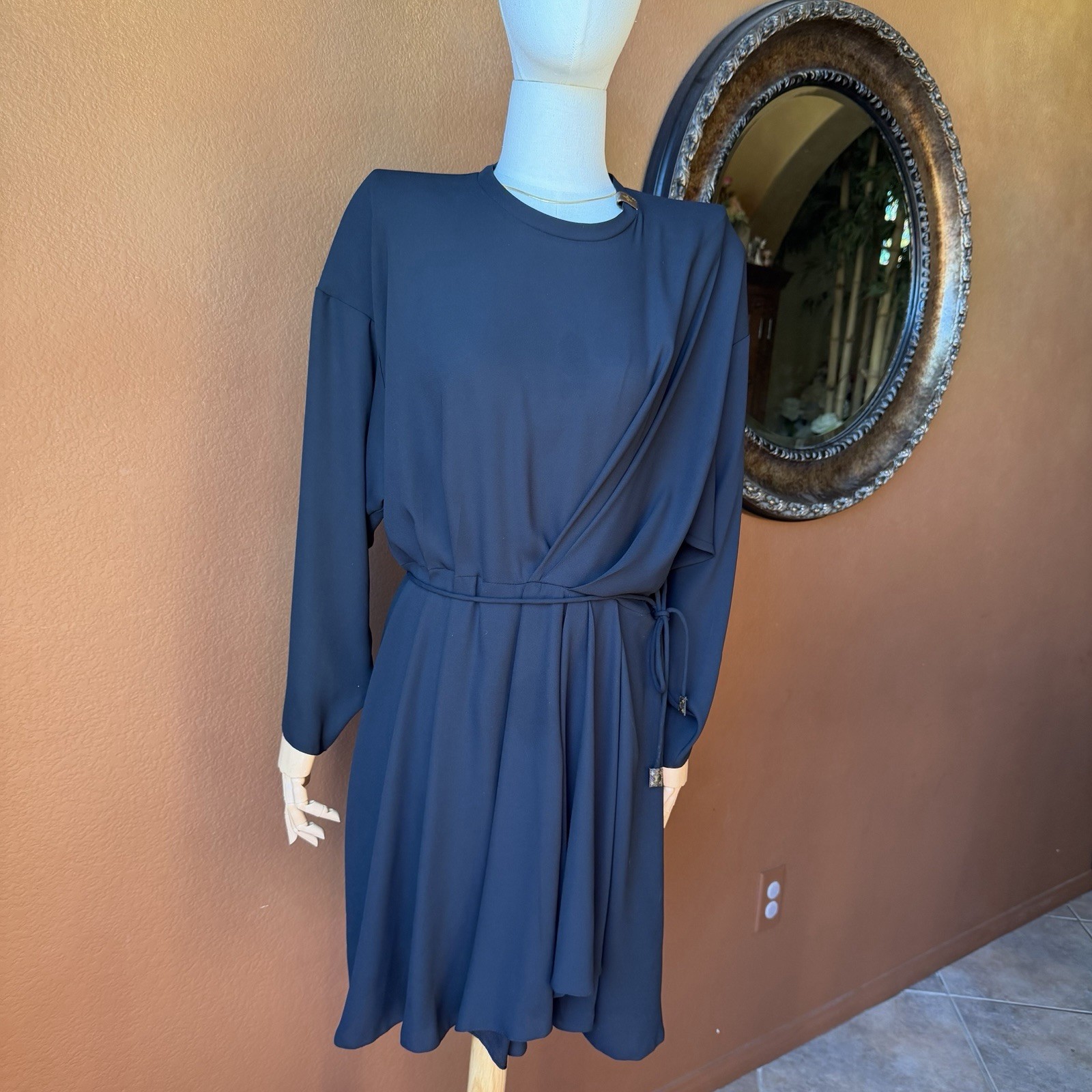 Louis Vuitton Uniform Black Monogram Tie Waist Dress Size 36