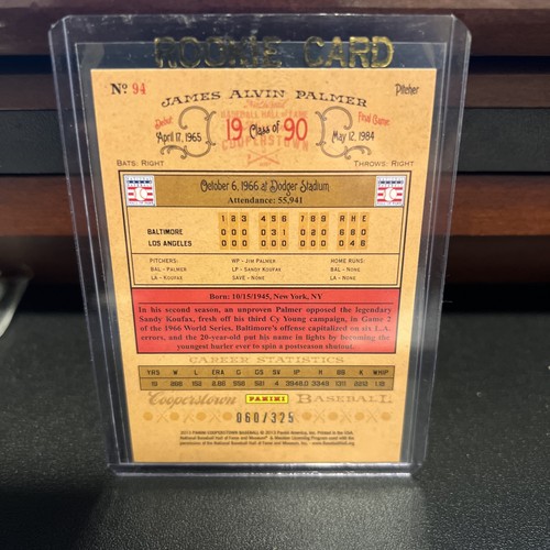2013 Panini Cooperstown OrangeCrystal Jim Palmer 94 060/325 - Picture 2 of 2