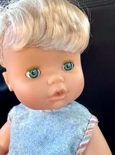 1980s Blonde Blue -Eyed  BABY  DOLL  FAMOSA SPAIN  Vinyl Dressed EUC 15"