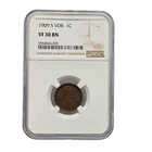 1909-S VDB Wheat Cent 1C Penny - Key Date - NGC VF30 BN