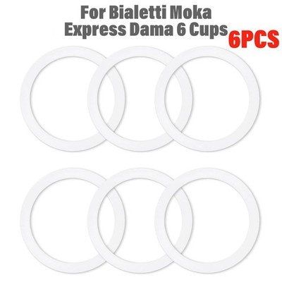 6 Pcs Gasket Seal Rings for Bialetti Moka Express Dama 6 Cups - 6 Cups, White