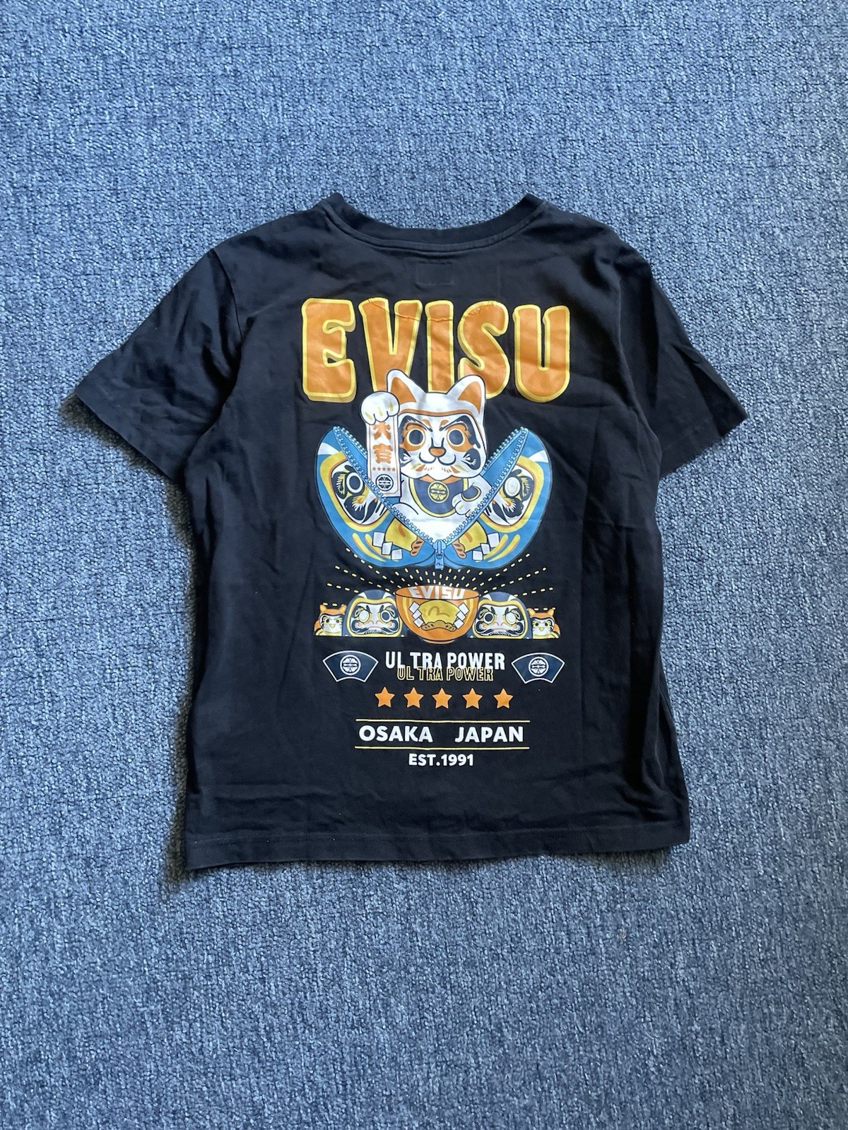 Evisu Heritage & Co Japanese Black Daruma Buddy limited T-Shirt Size Small Logo