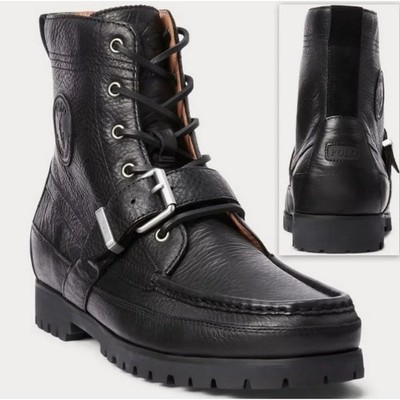 Mens Polo Ralph Lauren Ranger Boots Tumbled Leather Buckle Moc Toe Lug Sole 10.5