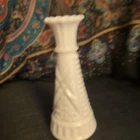 Anchor Hocking Milk Glass Bud Vase Flower Base White “Stars And Bars” 6” VTG MCM