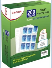 SMELHA 9 Pocket Page Protectors 200 Pack Trading Card Sleeves Clear Binder