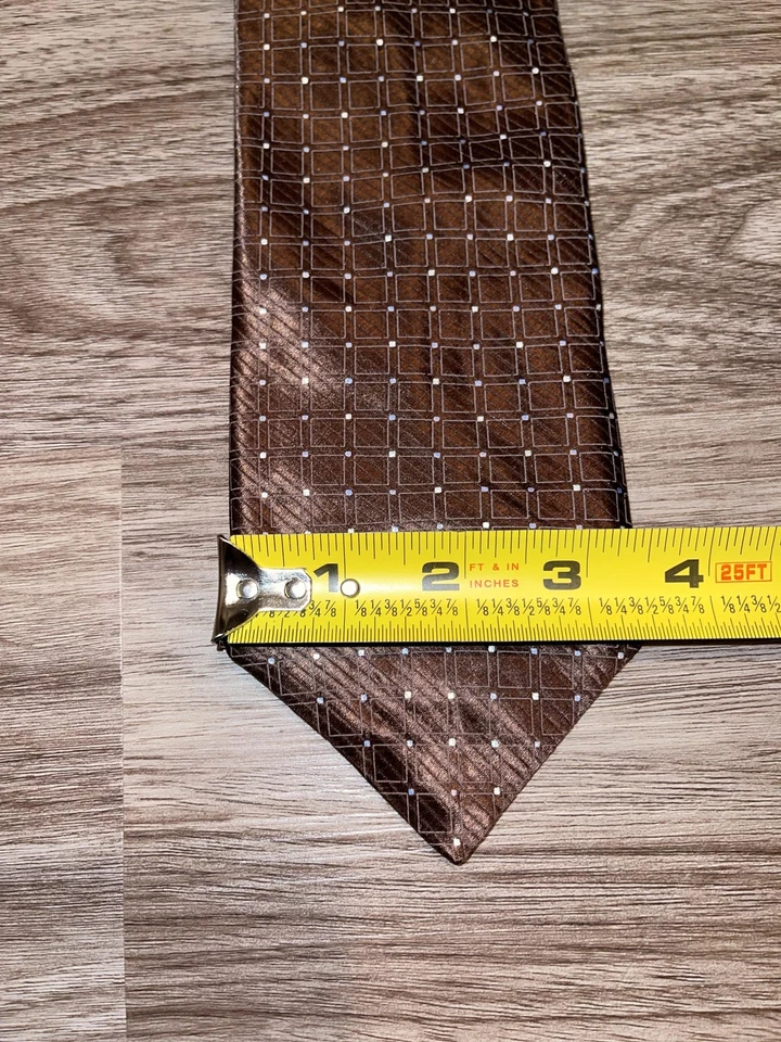 DKNY Necktie Mens One Size Brown 100% Silk Geometric Square Pattern Made in USA - Image 3 of 4