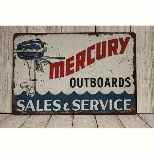 2D Flat,Vintage Mercury Outboard Motors Tin Metal Signs Home Décor 8x12 Retro B