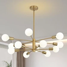 12-Light Modern Sputnik Chandelier, Mid Century Gold Chandelier Ceiling Light...