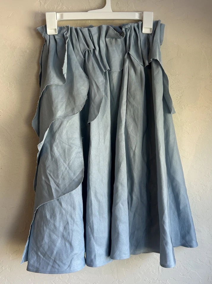 COS Asymmetrical Ruffle Midi Skirt 6 Quiet Luxury Minimalist Blue Linen Layered - Image 2 of 4
