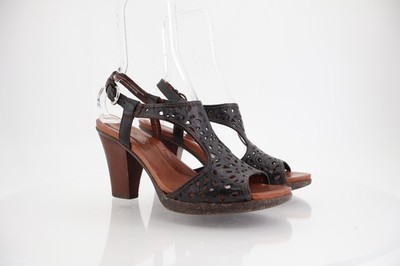 Naya Alpine Sandal Women's Size 10 M Black Leather Tooled Block Heel Slingback