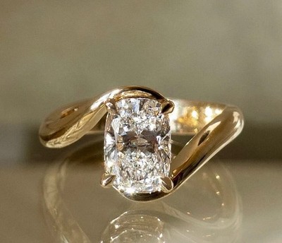 2.00 Ct Cushion Cut Moissanite Engagement Women's Ring 14k Yellow Gold Plated