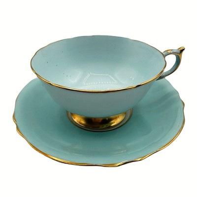 Paragon Double Warrant Tea Cup and Saucer 6235 Light Blue Turquoise England 