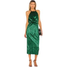 House of Harlow 1960 Farrah Pleated Halter Dress Green Small