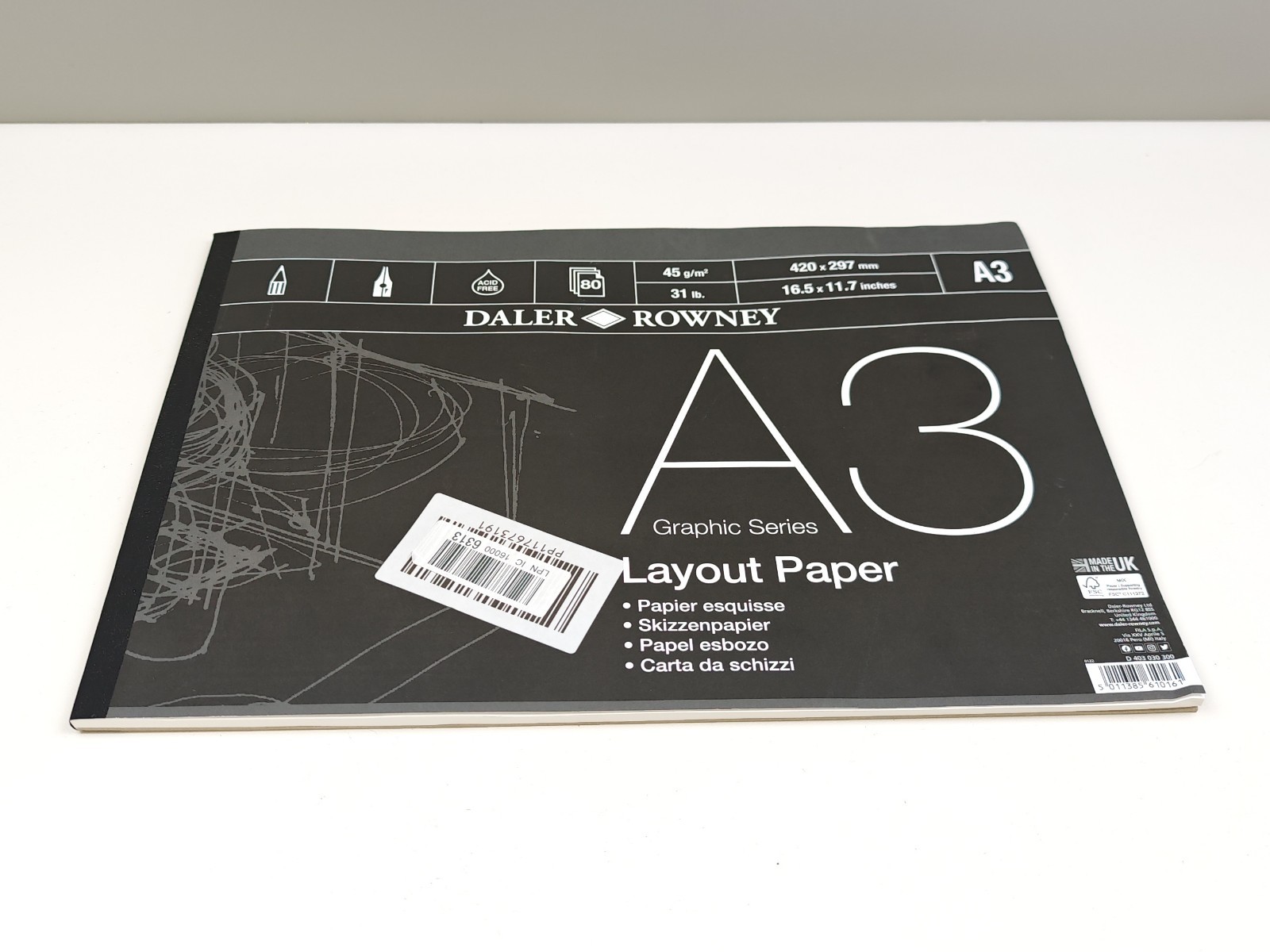 Daler-Rowney Graphic Series 45gsm A3 Layout Paper Pad Glued 1 Side - (READ)
