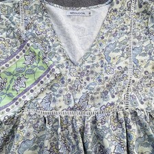 MISSLOOK Dress Womens M Multicolor Floral Midi Trapeze Swing V-Neck Cotton Blend