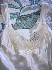 Halston Satin Lace Nightgown Lingerie Ivory slip dress