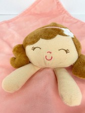 Baby Starters My First Doll Pink Plush Lovey Security Blanket Brown Hair Rattie
