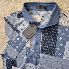 G Fore Polo Shirt Mens Medium Blue Patchwork Stretch Performance Golf Academia
