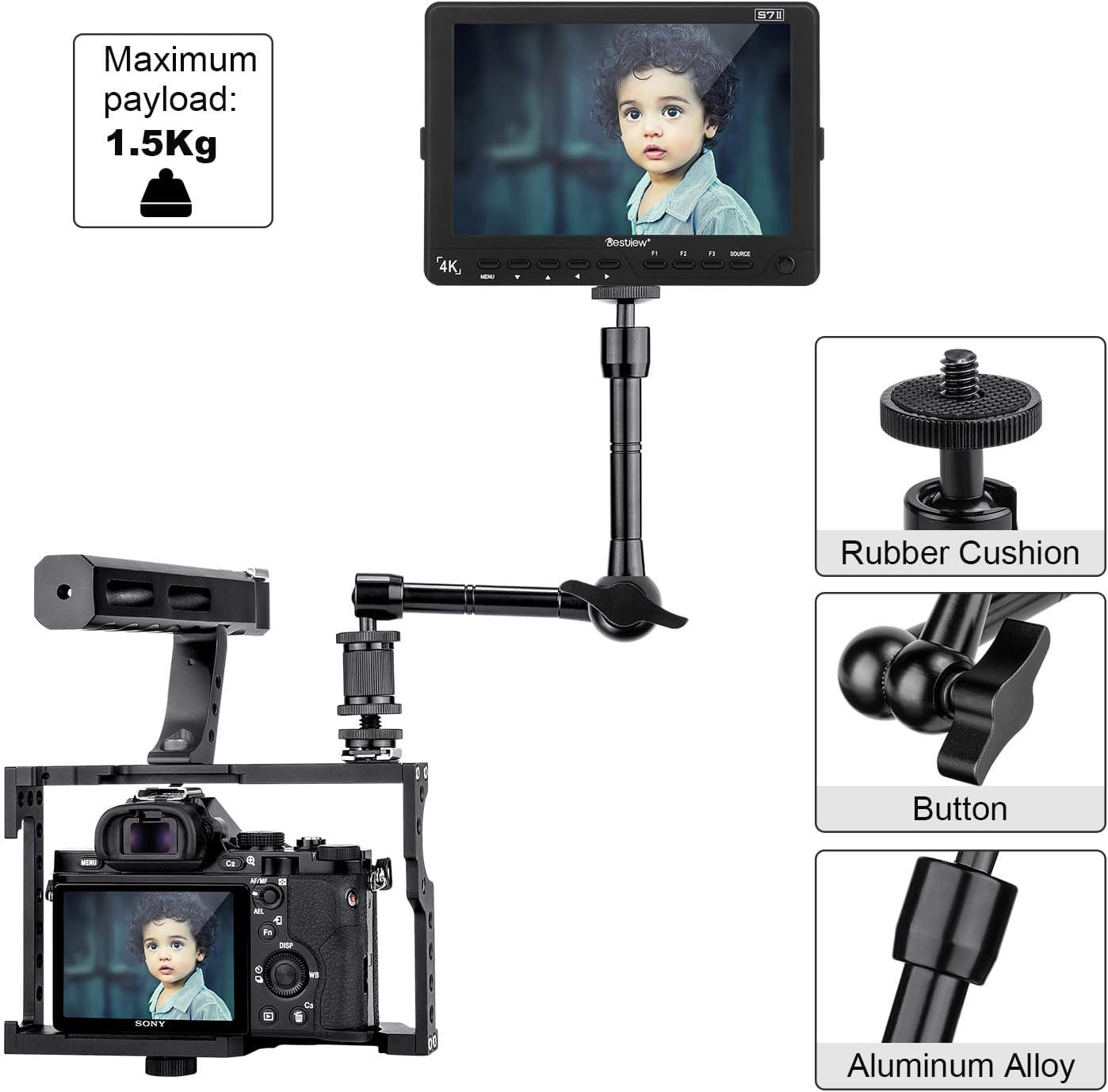 11 Inch Articulating Magic Arm + Super Clamp for DSLR Rig Camera to LCD Monito, 
