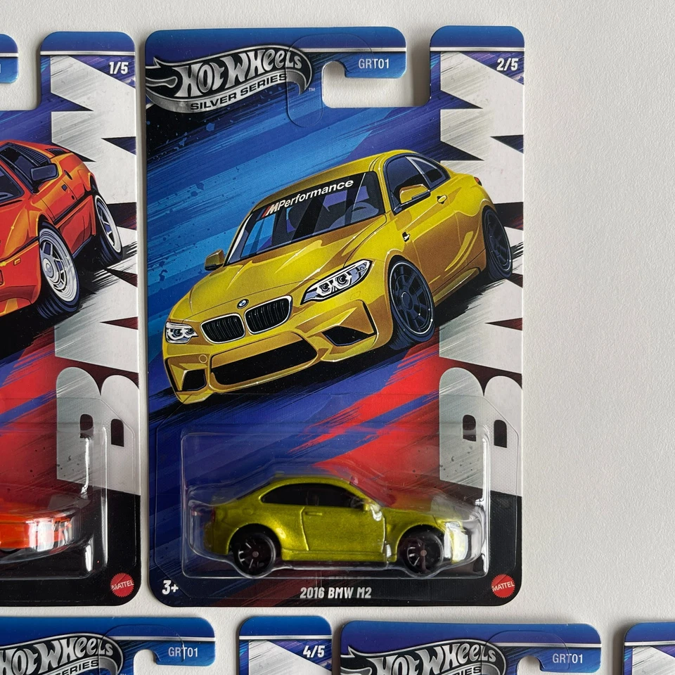 Hot Wheels Silver BMW Celebration Set 5 Cars 1M M2 M3 M4 M5 E30 F87 E30 F82 E39 - Image 3 of 4
