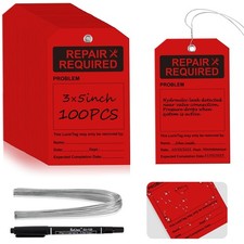 100 PCS Plastic Repair Required Tags 3 x 5 inch, Red-repair