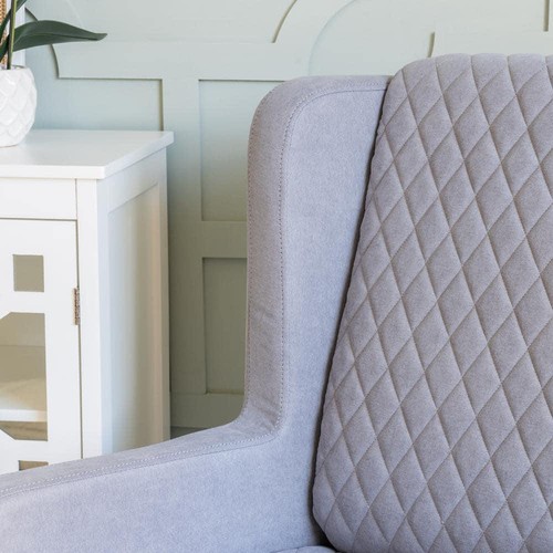 Linon Home Decor Joni Quilted Wingback Gray Polyester Fabric Accent Arm Chair - Picture 11 of 12