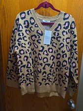 Ninexis Women's Leopard Print V Neck Sweater Tan Pink Black Size M/L