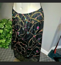 Vassarette Black W Jeweled Chain Slip Skirt Size L, Made in USA