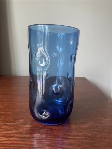 Blenko Cobalt  Smooth Finish Dimple Glass Tumbler 6” ~ FREE SHIPPING