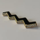 Vintage Enamel Brooch Pin 80s Costume Jewelry Black, Gold And Rhinestone Zig-Zag
